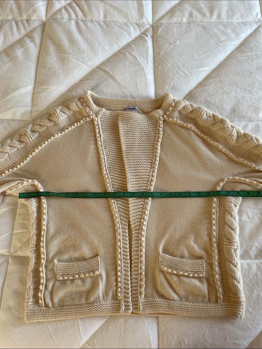 Auth.CHANEL Cream Cable Knit Cardigan Sweater Bolero Loose Fit 38 - Picture 13 of 16